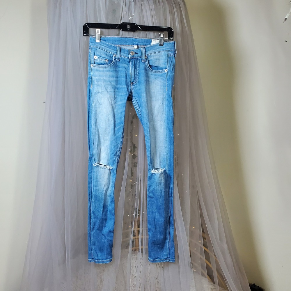 Rag & Bone Rocker Chic Indie Jeans Distressed Capri‎ Blue Denim 27x27 Size 24